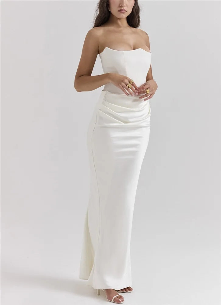 Girdle Straight Shoulder Women 2024 Bandeau Dress Hot Sale Fishbone Folds Buttocks Wrapping