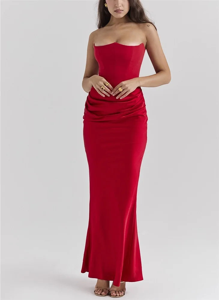 Girdle Straight Shoulder Women 2024 Bandeau Dress Hot Sale Fishbone Folds Buttocks Wrapping