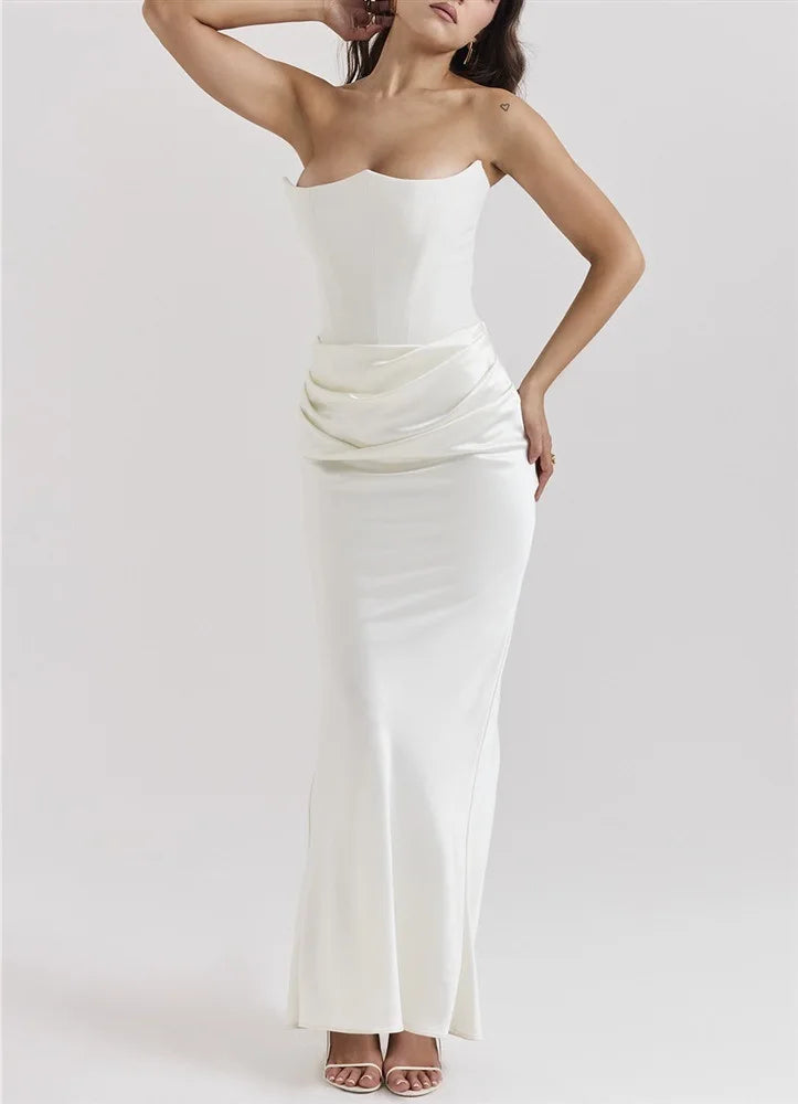 Girdle Straight Shoulder Women 2024 Bandeau Dress Hot Sale Fishbone Folds Buttocks Wrapping