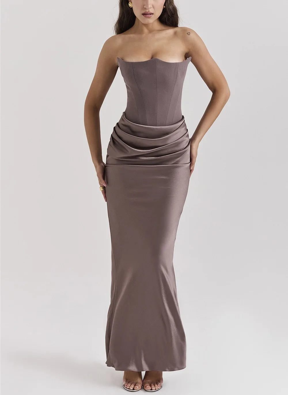 Girdle Straight Shoulder Women 2024 Bandeau Dress Hot Sale Fishbone Folds Buttocks Wrapping
