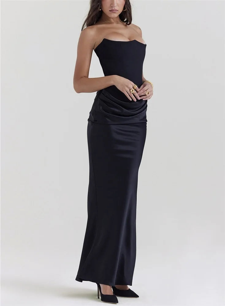 Girdle Straight Shoulder Women 2024 Bandeau Dress Hot Sale Fishbone Folds Buttocks Wrapping