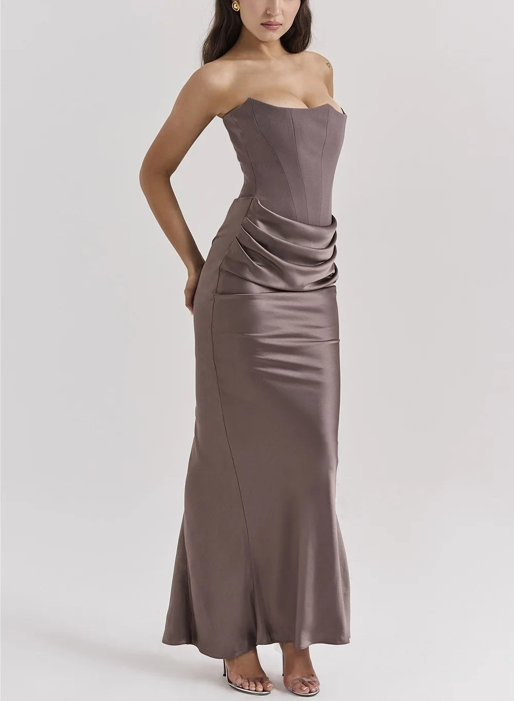 Girdle Straight Shoulder Women 2024 Bandeau Dress Hot Sale Fishbone Folds Buttocks Wrapping