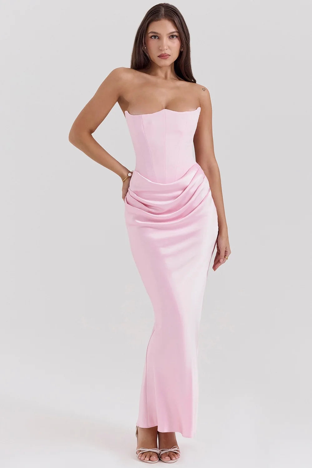 Girdle Straight Shoulder Women 2024 Bandeau Dress Hot Sale Fishbone Folds Buttocks Wrapping