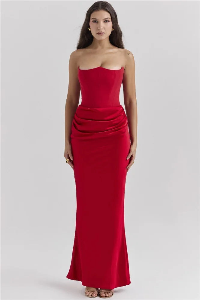 Girdle Straight Shoulder Women 2024 Bandeau Dress Hot Sale Fishbone Folds Buttocks Wrapping