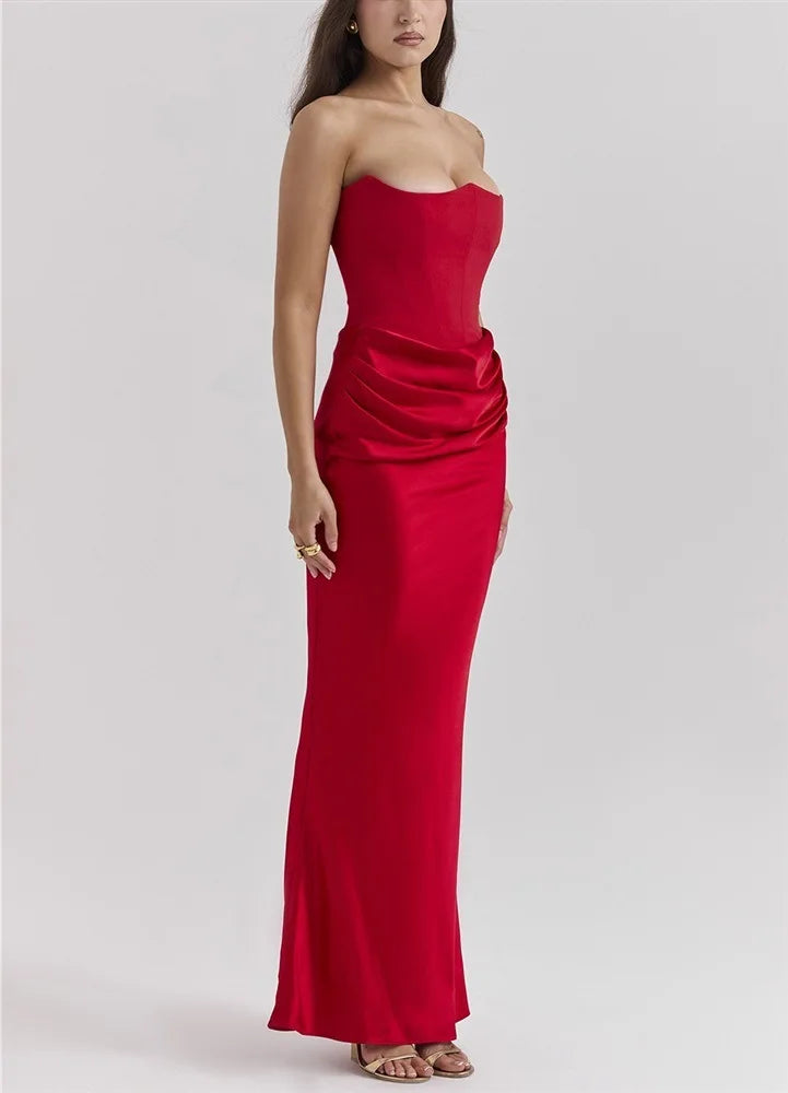 Girdle Straight Shoulder Women 2024 Bandeau Dress Hot Sale Fishbone Folds Buttocks Wrapping