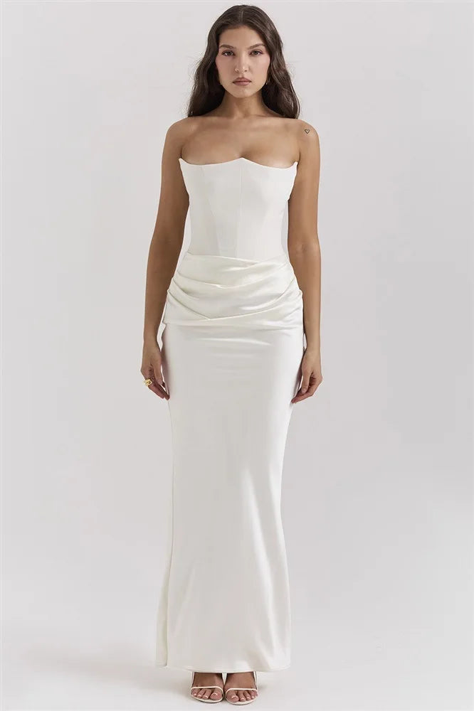 Girdle Straight Shoulder Women 2024 Bandeau Dress Hot Sale Fishbone Folds Buttocks Wrapping