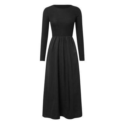 Round Neck Long Sleeve High Waist Minimalist Temperament Dress Female