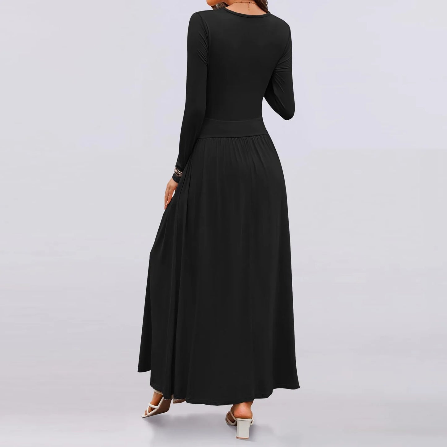 Round Neck Long Sleeve High Waist Minimalist Temperament Dress Female